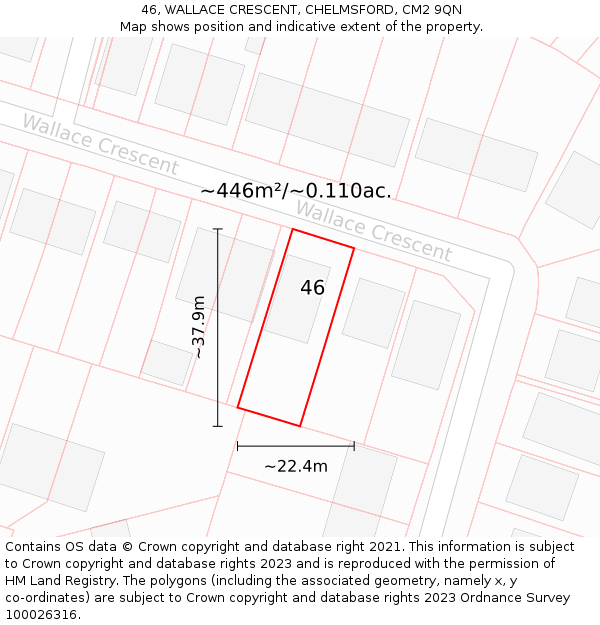 46, WALLACE CRESCENT, CHELMSFORD, CM2 9QN: Plot and title map