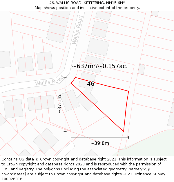 46, WALLIS ROAD, KETTERING, NN15 6NY: Plot and title map