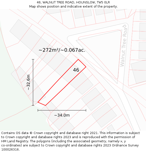 46, WALNUT TREE ROAD, HOUNSLOW, TW5 0LR: Plot and title map