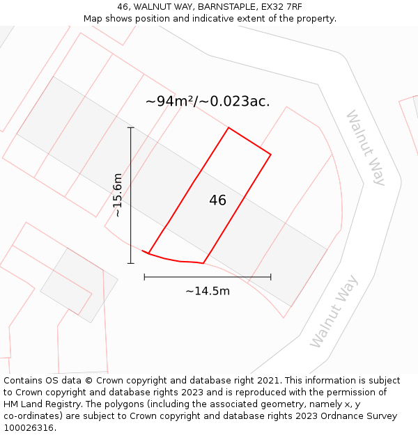 46, WALNUT WAY, BARNSTAPLE, EX32 7RF: Plot and title map
