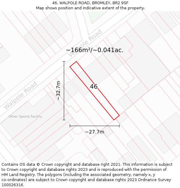 46, WALPOLE ROAD, BROMLEY, BR2 9SF: Plot and title map