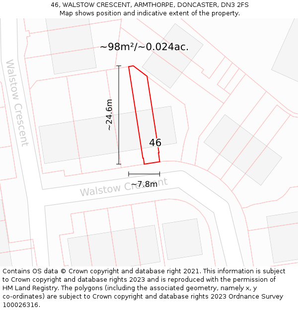 46, WALSTOW CRESCENT, ARMTHORPE, DONCASTER, DN3 2FS: Plot and title map