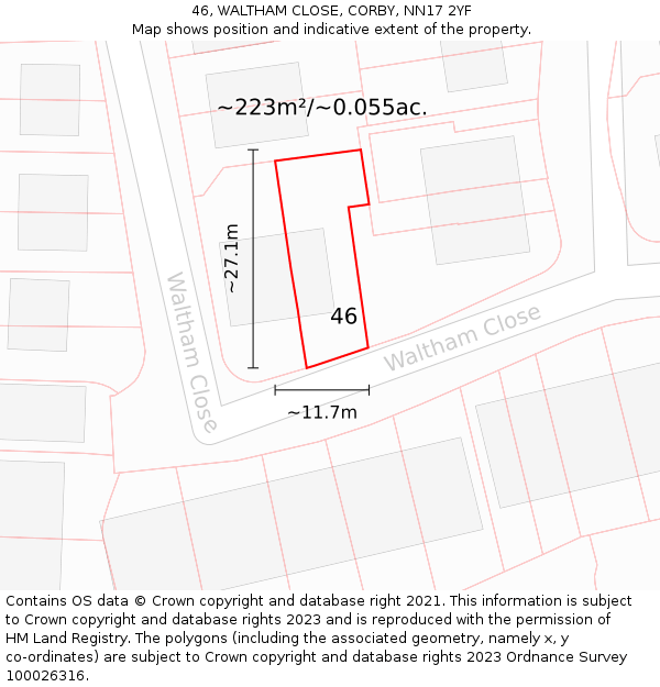 46, WALTHAM CLOSE, CORBY, NN17 2YF: Plot and title map