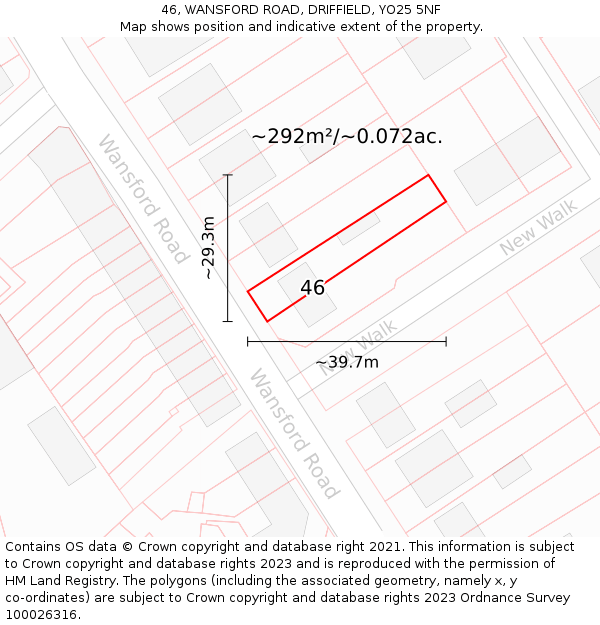 46, WANSFORD ROAD, DRIFFIELD, YO25 5NF: Plot and title map