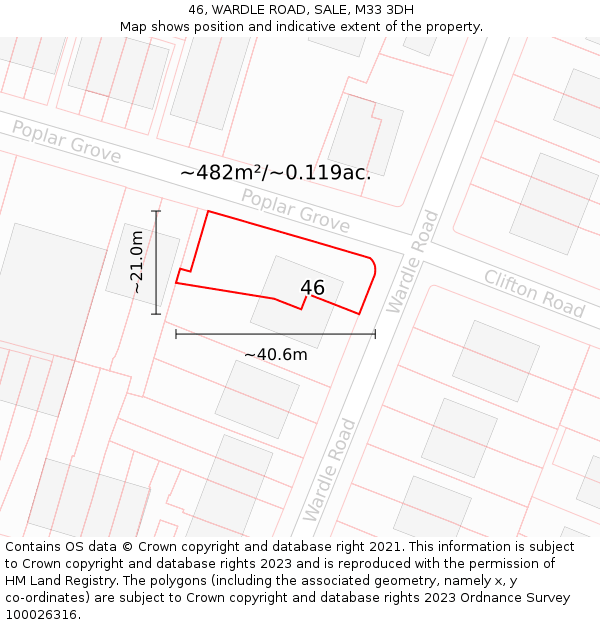46, WARDLE ROAD, SALE, M33 3DH: Plot and title map