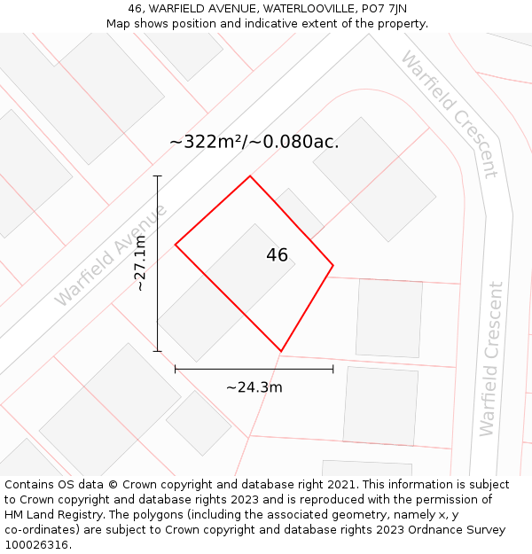 46, WARFIELD AVENUE, WATERLOOVILLE, PO7 7JN: Plot and title map