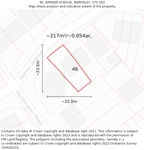 46, WARNER AVENUE, BARNSLEY, S75 2EG: Plot and title map