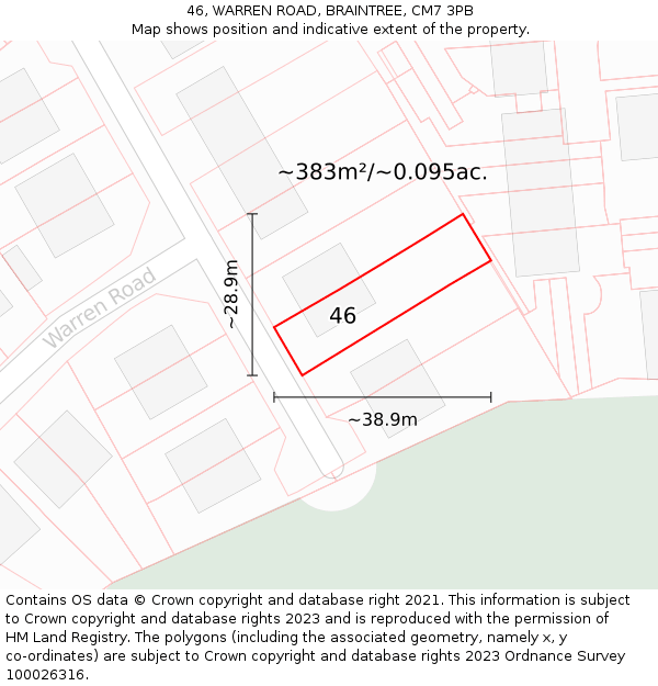 46, WARREN ROAD, BRAINTREE, CM7 3PB: Plot and title map