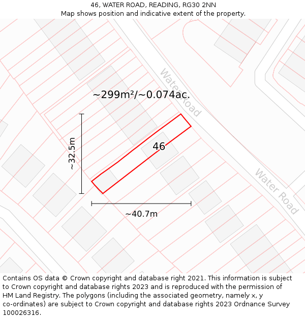 46, WATER ROAD, READING, RG30 2NN: Plot and title map