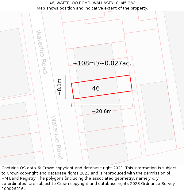 46, WATERLOO ROAD, WALLASEY, CH45 2JW: Plot and title map