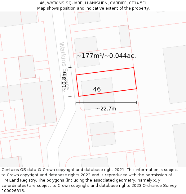 46, WATKINS SQUARE, LLANISHEN, CARDIFF, CF14 5FL: Plot and title map