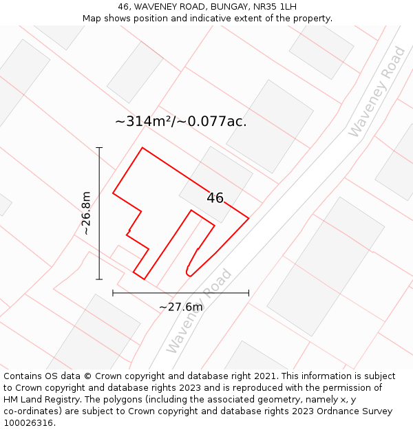 46, WAVENEY ROAD, BUNGAY, NR35 1LH: Plot and title map