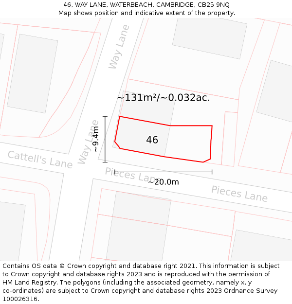 46, WAY LANE, WATERBEACH, CAMBRIDGE, CB25 9NQ: Plot and title map