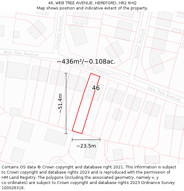 46, WEB TREE AVENUE, HEREFORD, HR2 6HQ: Plot and title map