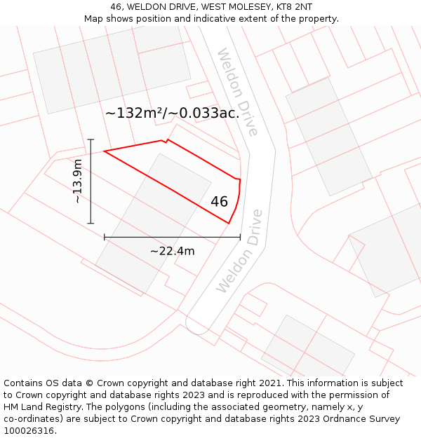 46, WELDON DRIVE, WEST MOLESEY, KT8 2NT: Plot and title map