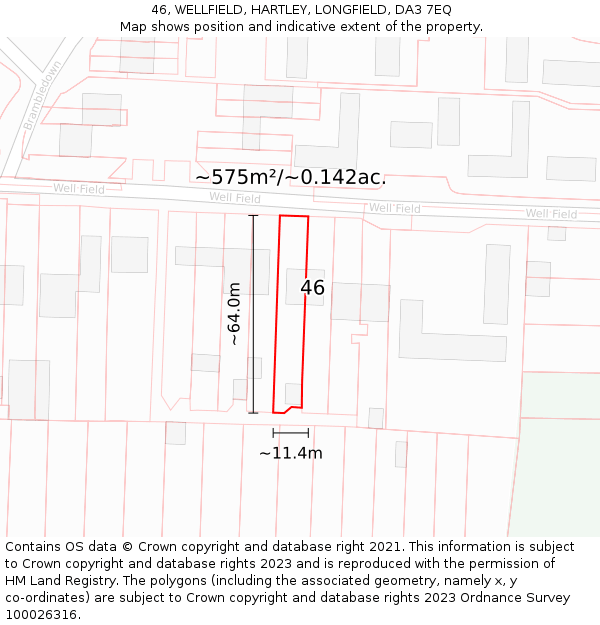 46, WELLFIELD, HARTLEY, LONGFIELD, DA3 7EQ: Plot and title map