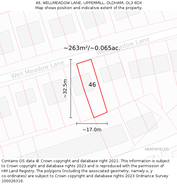 46, WELLMEADOW LANE, UPPERMILL, OLDHAM, OL3 6DX: Plot and title map