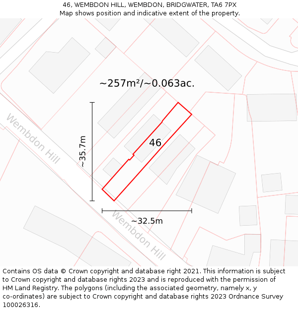 46, WEMBDON HILL, WEMBDON, BRIDGWATER, TA6 7PX: Plot and title map