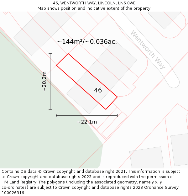 46, WENTWORTH WAY, LINCOLN, LN6 0WE: Plot and title map