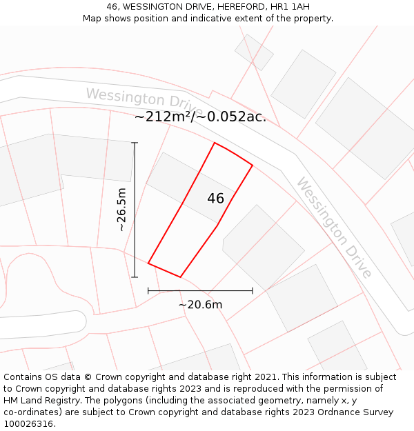 46, WESSINGTON DRIVE, HEREFORD, HR1 1AH: Plot and title map