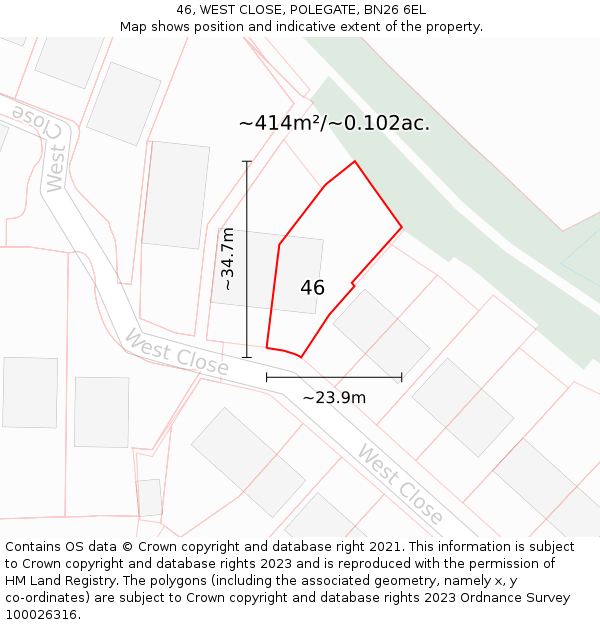 46, WEST CLOSE, POLEGATE, BN26 6EL: Plot and title map