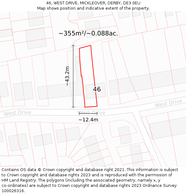 46, WEST DRIVE, MICKLEOVER, DERBY, DE3 0EU: Plot and title map
