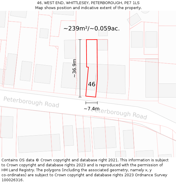 46, WEST END, WHITTLESEY, PETERBOROUGH, PE7 1LS: Plot and title map