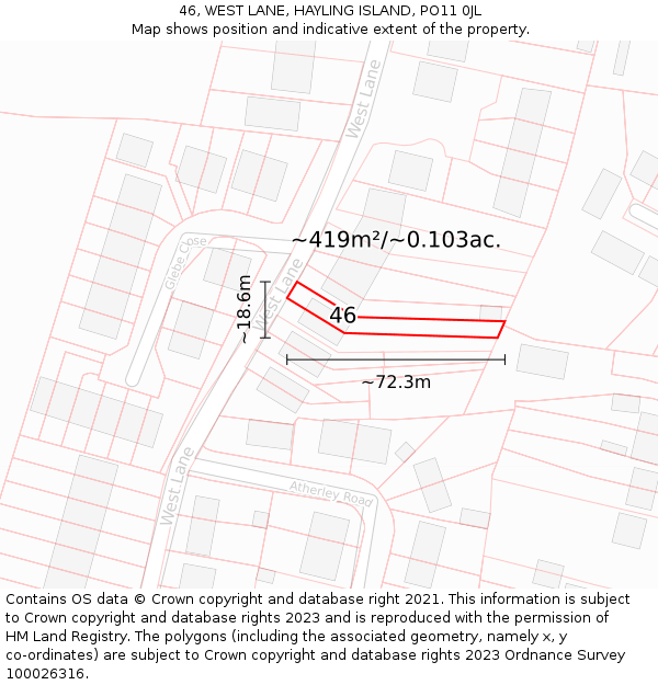 46, WEST LANE, HAYLING ISLAND, PO11 0JL: Plot and title map