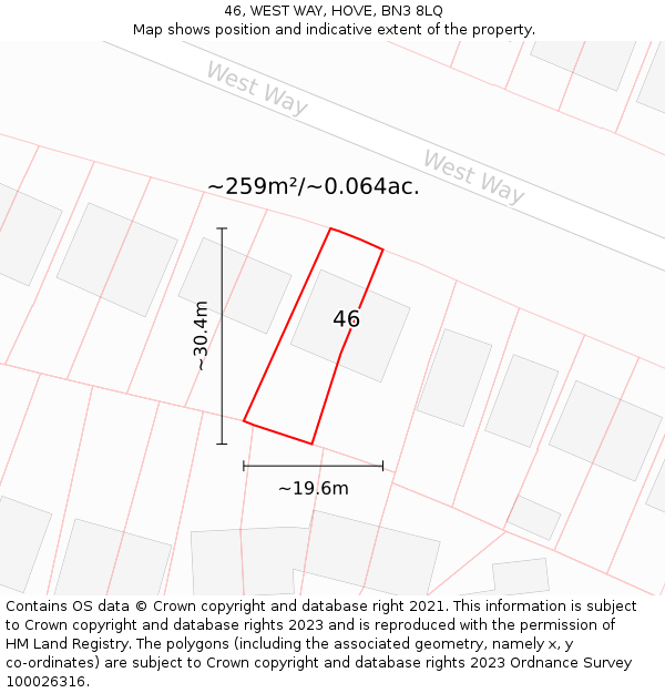 46, WEST WAY, HOVE, BN3 8LQ: Plot and title map