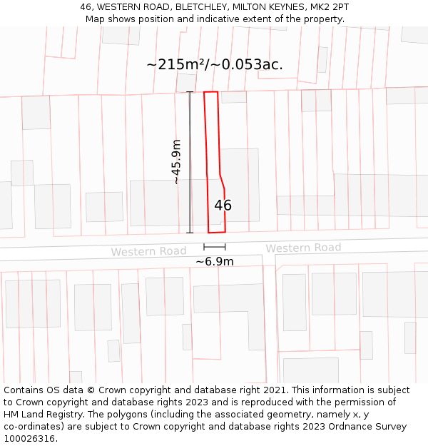 46, WESTERN ROAD, BLETCHLEY, MILTON KEYNES, MK2 2PT: Plot and title map