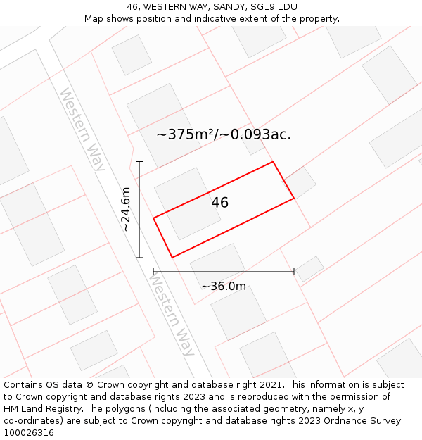 46, WESTERN WAY, SANDY, SG19 1DU: Plot and title map