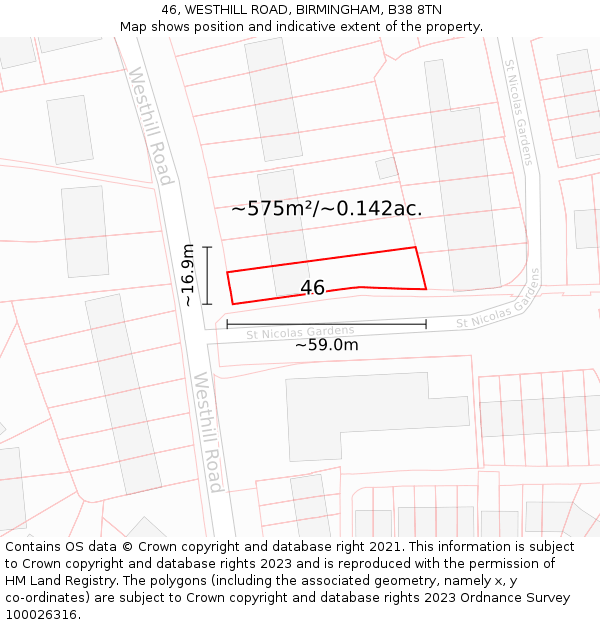 46, WESTHILL ROAD, BIRMINGHAM, B38 8TN: Plot and title map