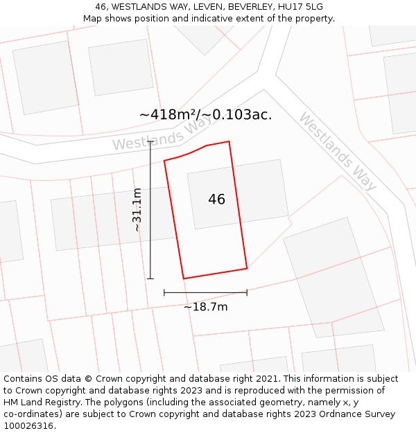 46, WESTLANDS WAY, LEVEN, BEVERLEY, HU17 5LG: Plot and title map