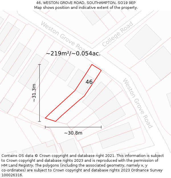 46, WESTON GROVE ROAD, SOUTHAMPTON, SO19 9EP: Plot and title map
