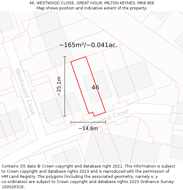 46, WESTWOOD CLOSE, GREAT HOLM, MILTON KEYNES, MK8 9EE: Plot and title map