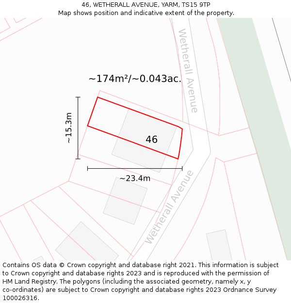 46, WETHERALL AVENUE, YARM, TS15 9TP: Plot and title map