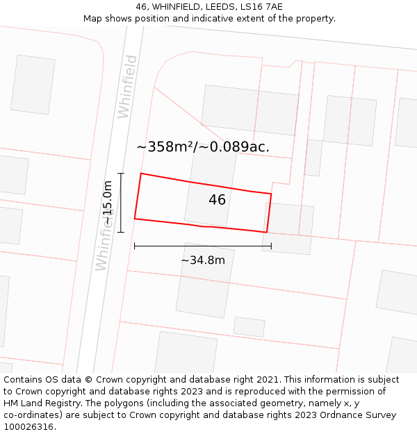 46, WHINFIELD, LEEDS, LS16 7AE: Plot and title map