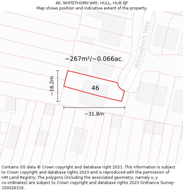 46, WHITETHORN WAY, HULL, HU8 0JF: Plot and title map