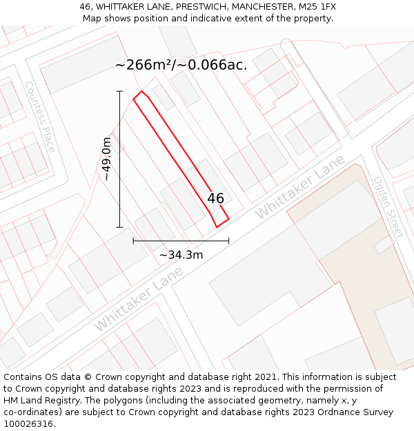 46, WHITTAKER LANE, PRESTWICH, MANCHESTER, M25 1FX: Plot and title map