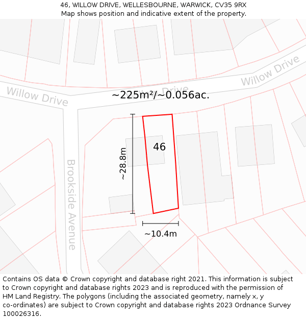 46, WILLOW DRIVE, WELLESBOURNE, WARWICK, CV35 9RX: Plot and title map