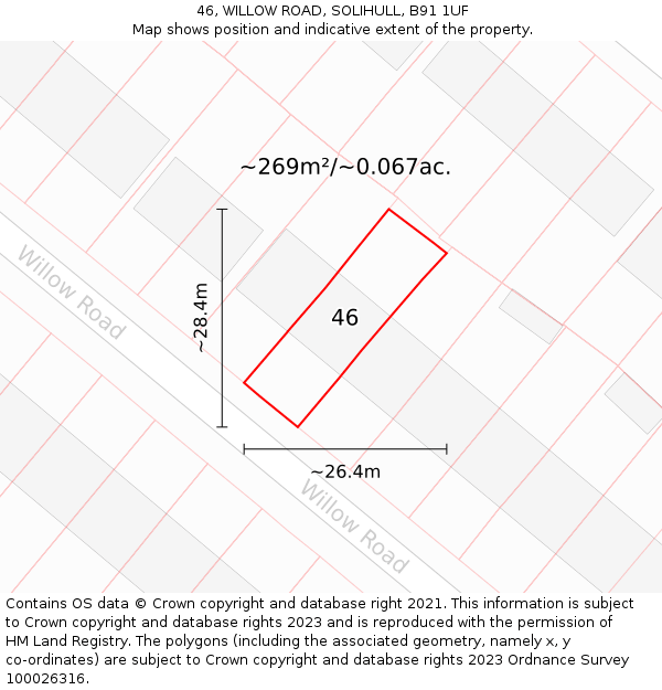 46, WILLOW ROAD, SOLIHULL, B91 1UF: Plot and title map