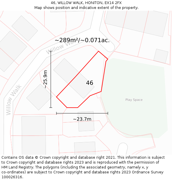 46, WILLOW WALK, HONITON, EX14 2FX: Plot and title map