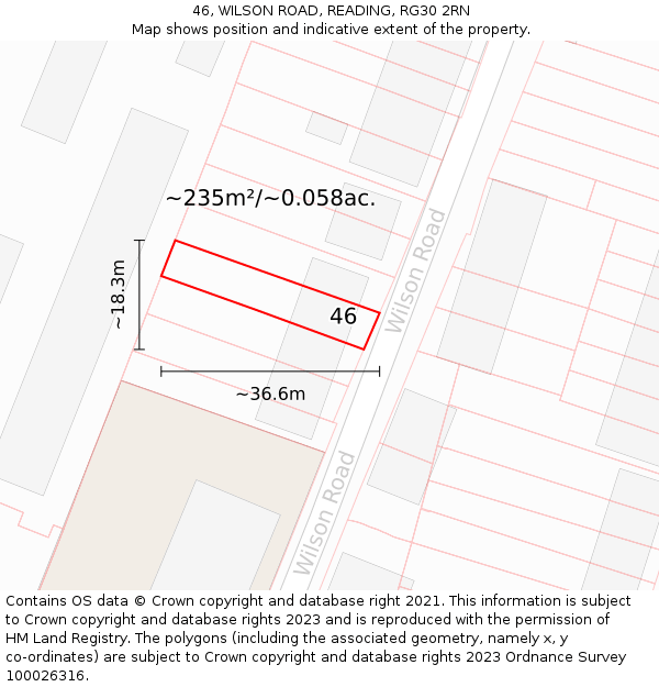 46, WILSON ROAD, READING, RG30 2RN: Plot and title map
