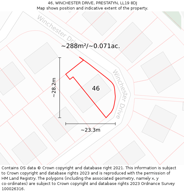 46, WINCHESTER DRIVE, PRESTATYN, LL19 8DJ: Plot and title map