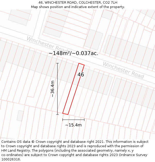 46, WINCHESTER ROAD, COLCHESTER, CO2 7LH: Plot and title map