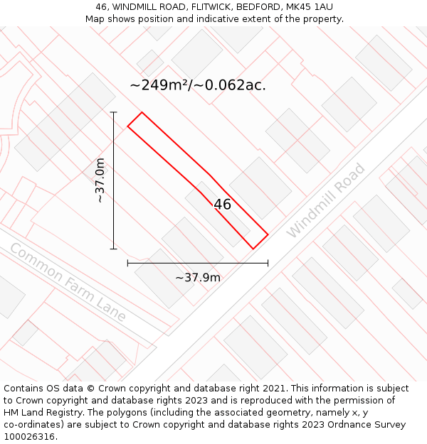 46, WINDMILL ROAD, FLITWICK, BEDFORD, MK45 1AU: Plot and title map