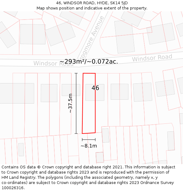 46, WINDSOR ROAD, HYDE, SK14 5JD: Plot and title map