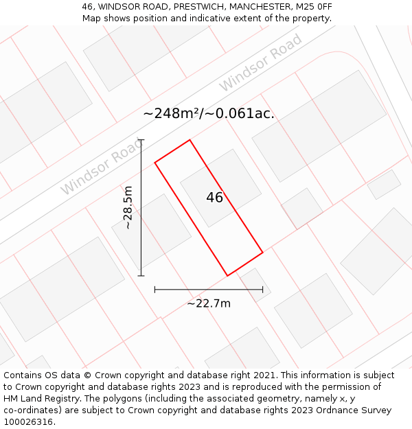 46, WINDSOR ROAD, PRESTWICH, MANCHESTER, M25 0FF: Plot and title map