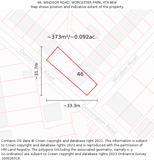 46, WINDSOR ROAD, WORCESTER PARK, KT4 8EW: Plot and title map