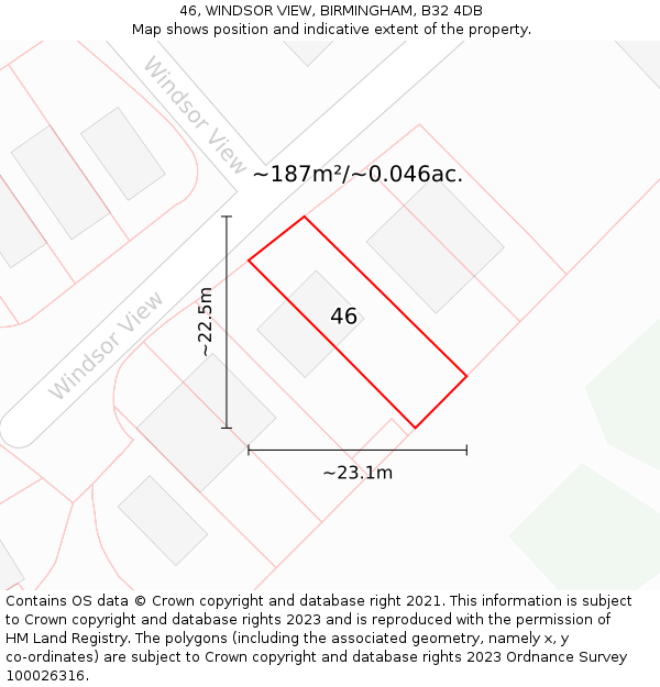 46, WINDSOR VIEW, BIRMINGHAM, B32 4DB: Plot and title map